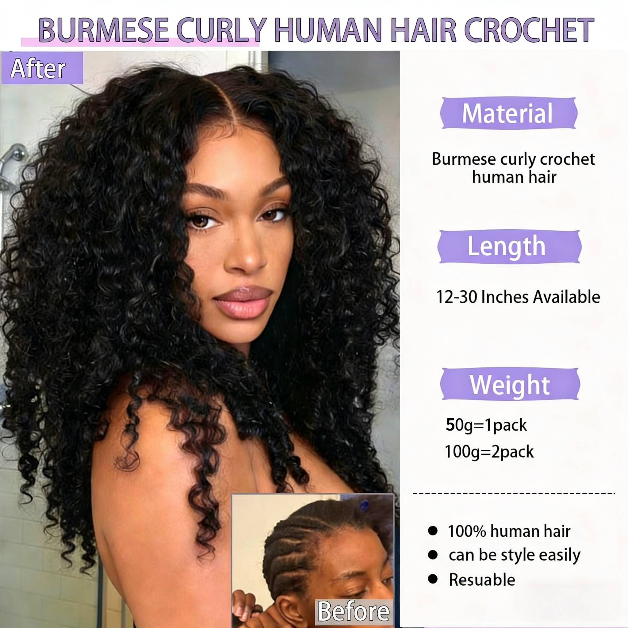 Burmese Curly Crochet Human Ha - đánh giá và giá Braided Line